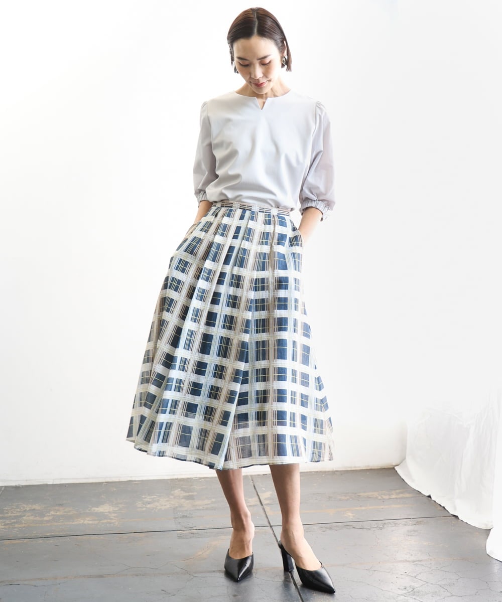 FMKGD05180 MICHEL KLEIN(ミッシェルクラン) 異素材スリーブカットソー ネイビー