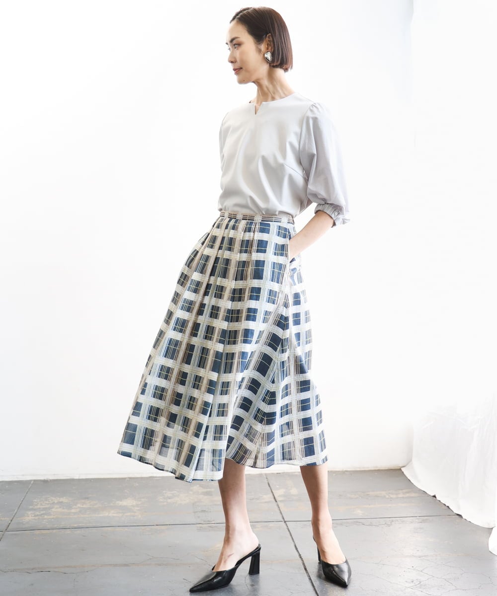 FMKGD05180 MICHEL KLEIN(ミッシェルクラン) 異素材スリーブカットソー ネイビー