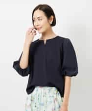 FMKGD05180 MICHEL KLEIN(ミッシェルクラン) 異素材スリーブカットソー ネイビー