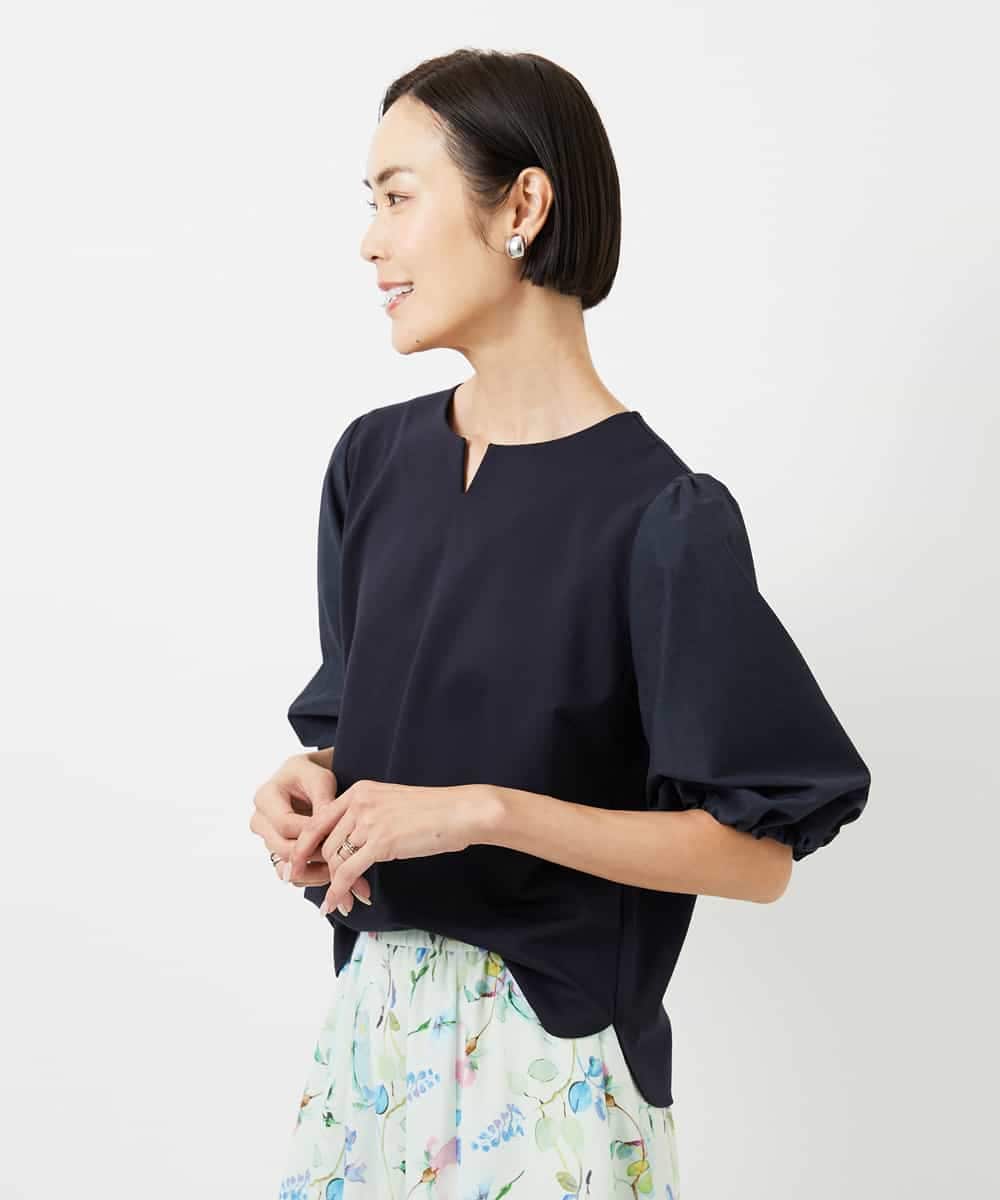 FMKGD05180 MICHEL KLEIN(ミッシェルクラン) 異素材スリーブカットソー ネイビー