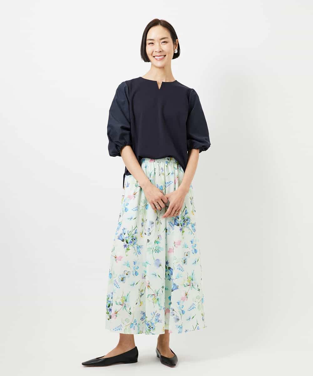 FMKGD05180 MICHEL KLEIN(ミッシェルクラン) 異素材スリーブカットソー ネイビー