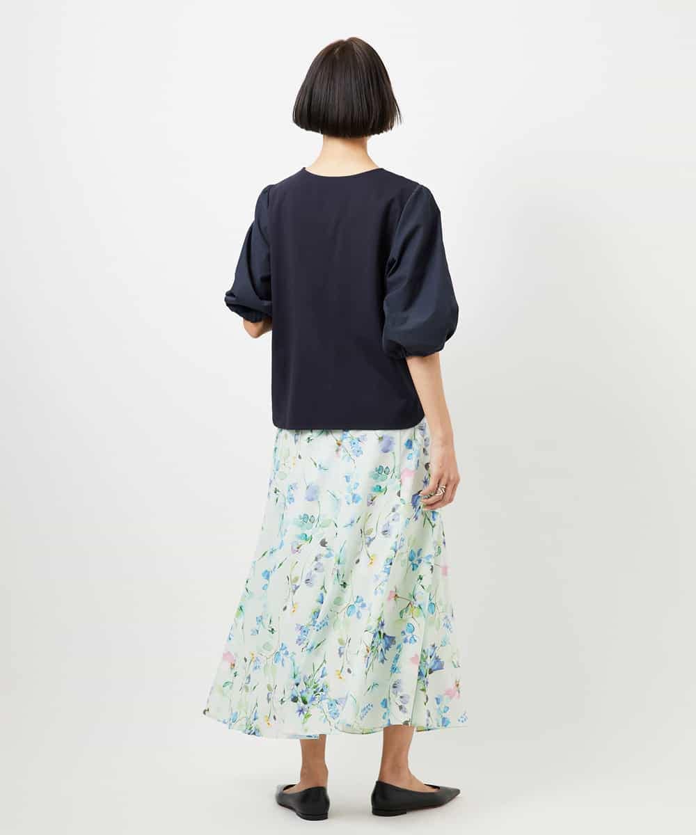 FMKGD05180 MICHEL KLEIN(ミッシェルクラン) 異素材スリーブカットソー ネイビー