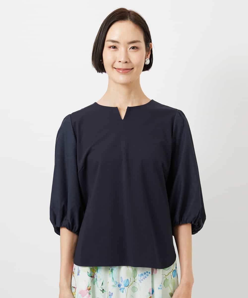 FMKGD05180 MICHEL KLEIN(ミッシェルクラン) 異素材スリーブカットソー ネイビー