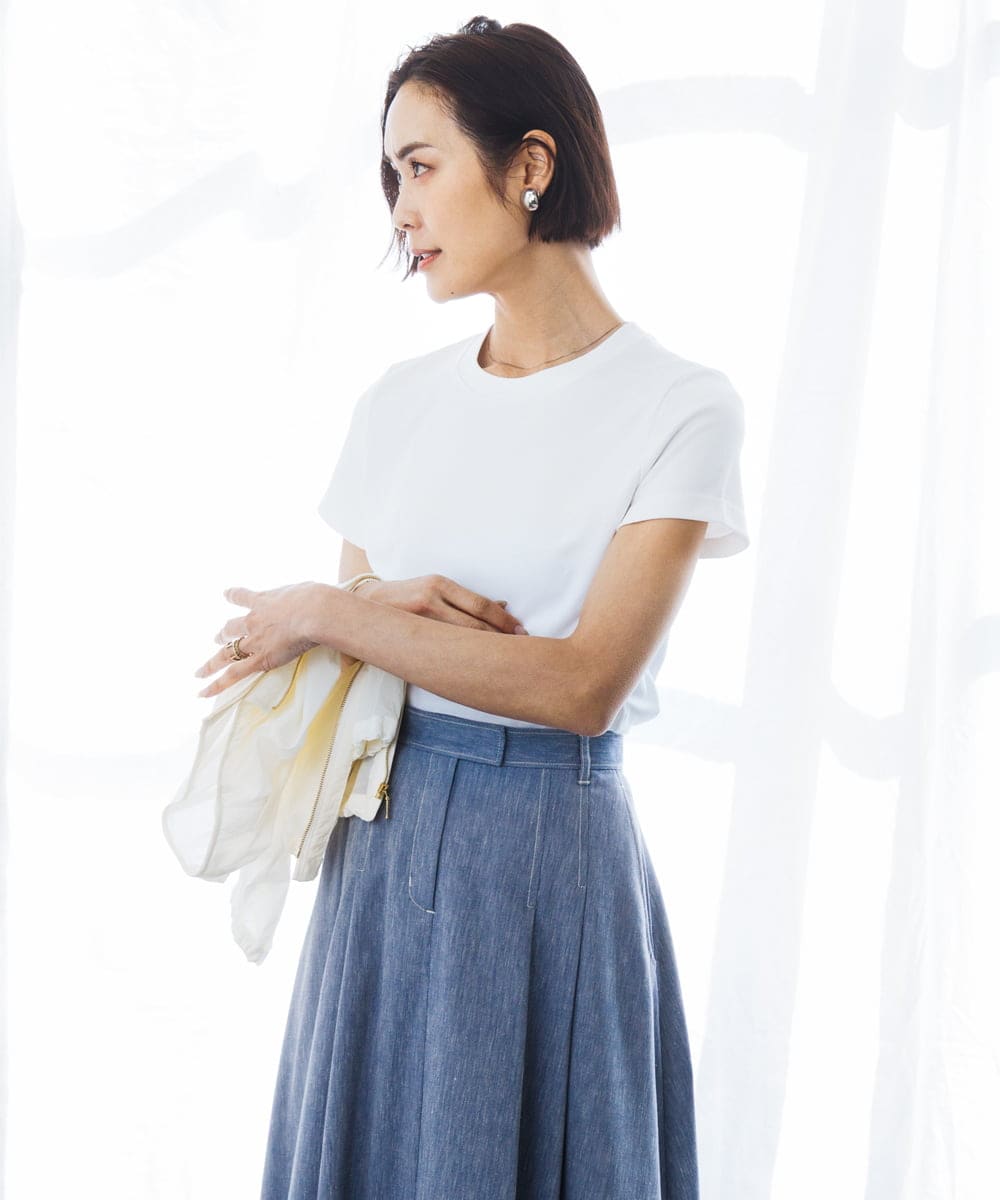 FMKGD07120 MICHEL KLEIN(ミッシェルクラン) [遮熱効果素材]クリーンシルエットTシャツ ブラック