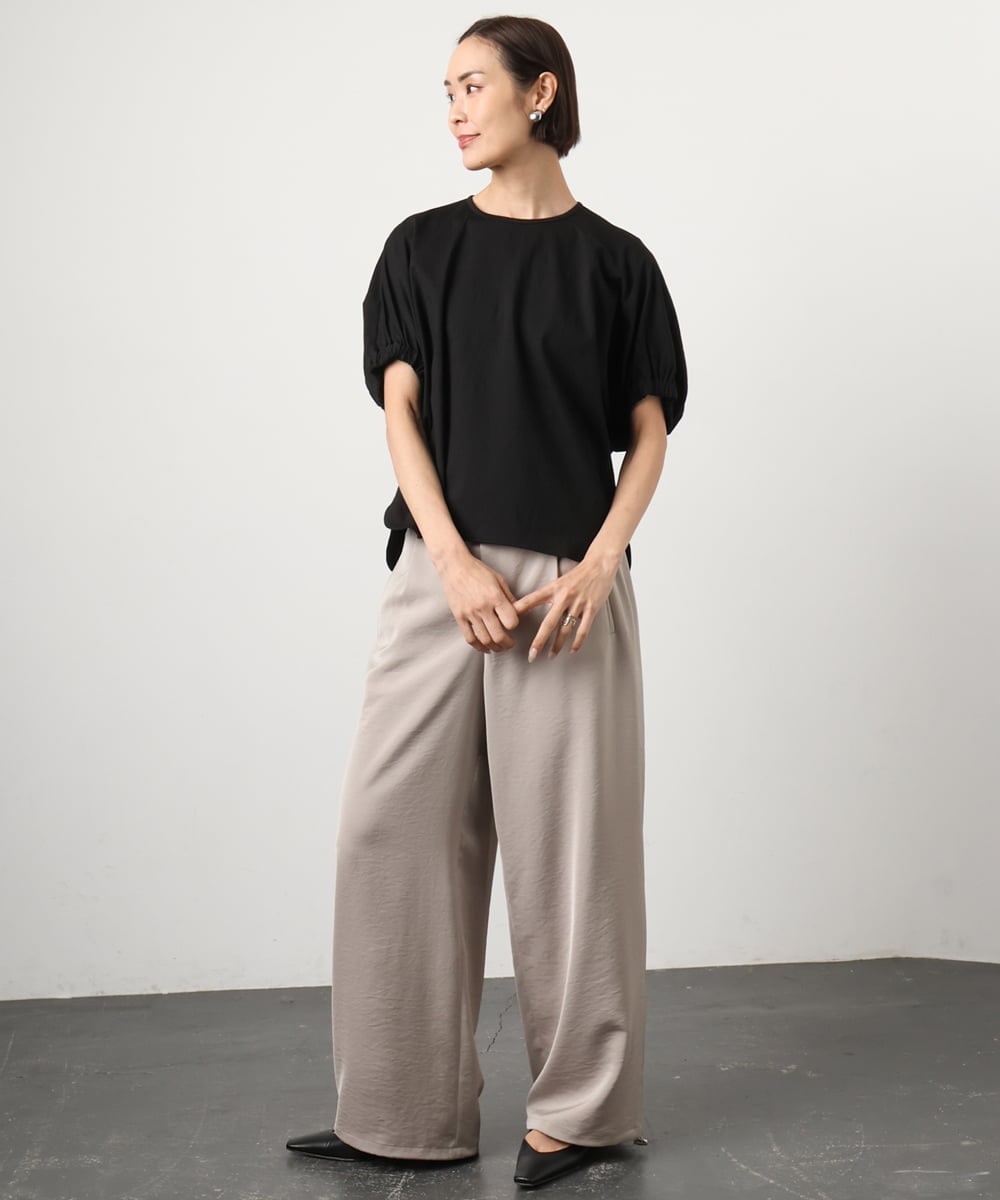 FMKGD10180 MICHEL KLEIN(ミッシェルクラン) [接触冷感]サッカードルマンスリーブカットソー ブラック