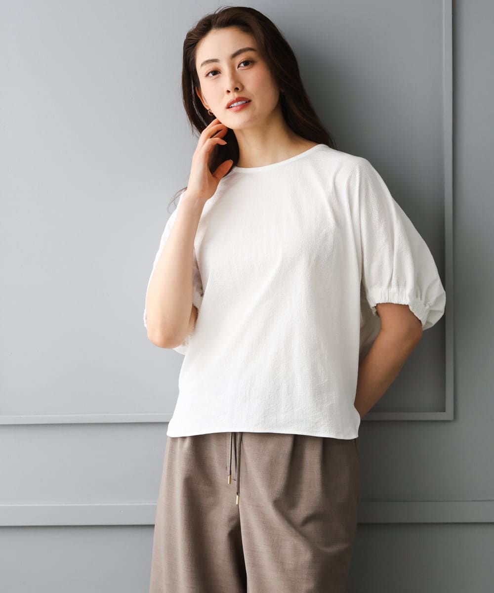 FMKGD10180 MICHEL KLEIN(ミッシェルクラン) [接触冷感]サッカードルマンスリーブカットソー ブラック