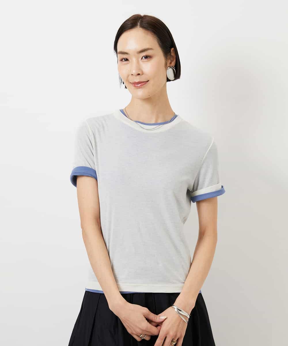 FMKGD11120 MICHEL KLEIN(ミッシェルクラン) シアークルーネック プルオーバー ブルー