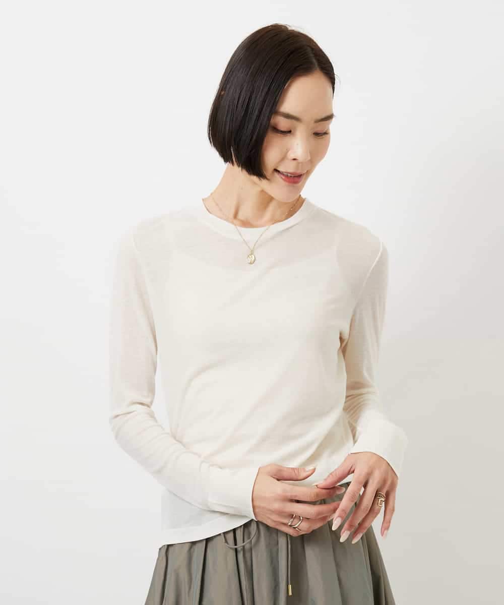 FMKGD12130 MICHEL KLEIN(ミッシェルクラン) シアークルーネック ロングスリーブ プルオーバー アイボリー