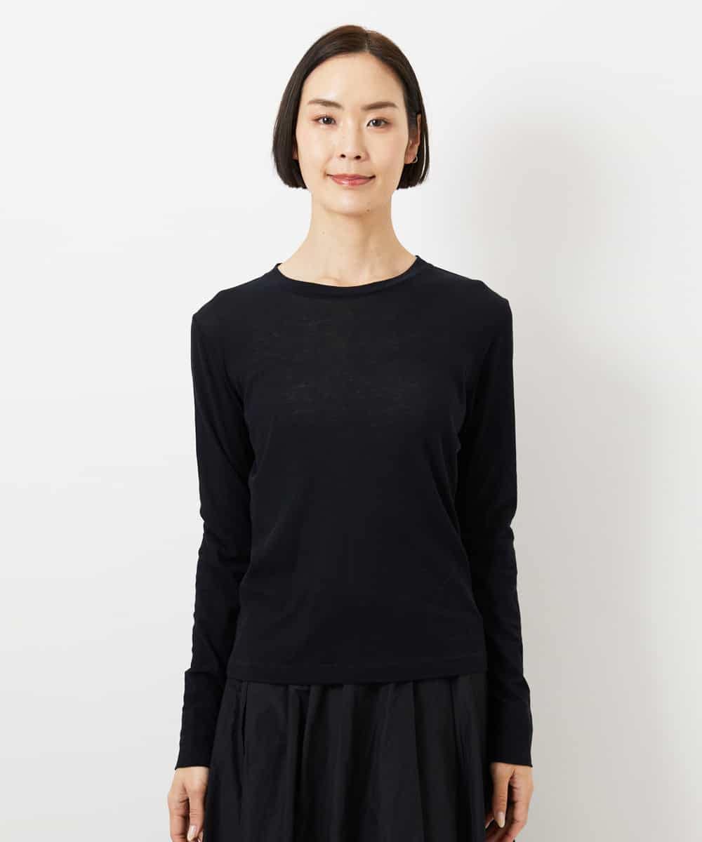 FMKGD12130 MICHEL KLEIN(ミッシェルクラン) シアークルーネック ロングスリーブ プルオーバー ブラック