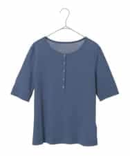 FMKGD16160 MICHEL KLEIN(ミッシェルクラン) [アンサンブル対応]リングドットヘンリーネックTシャツ ブルー