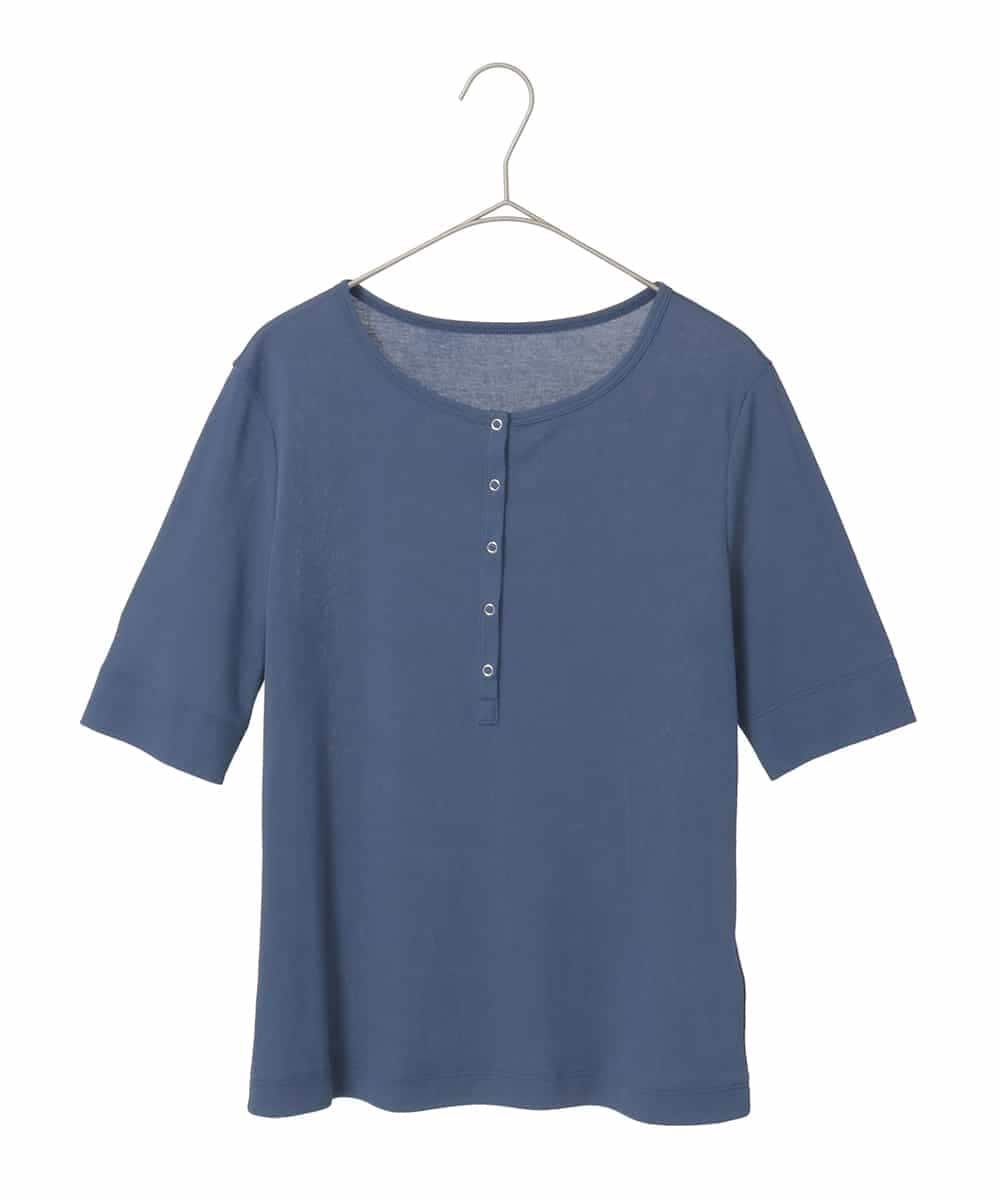 FMKGD16160 MICHEL KLEIN(ミッシェルクラン) [アンサンブル対応]リングドットヘンリーネックTシャツ ブルー