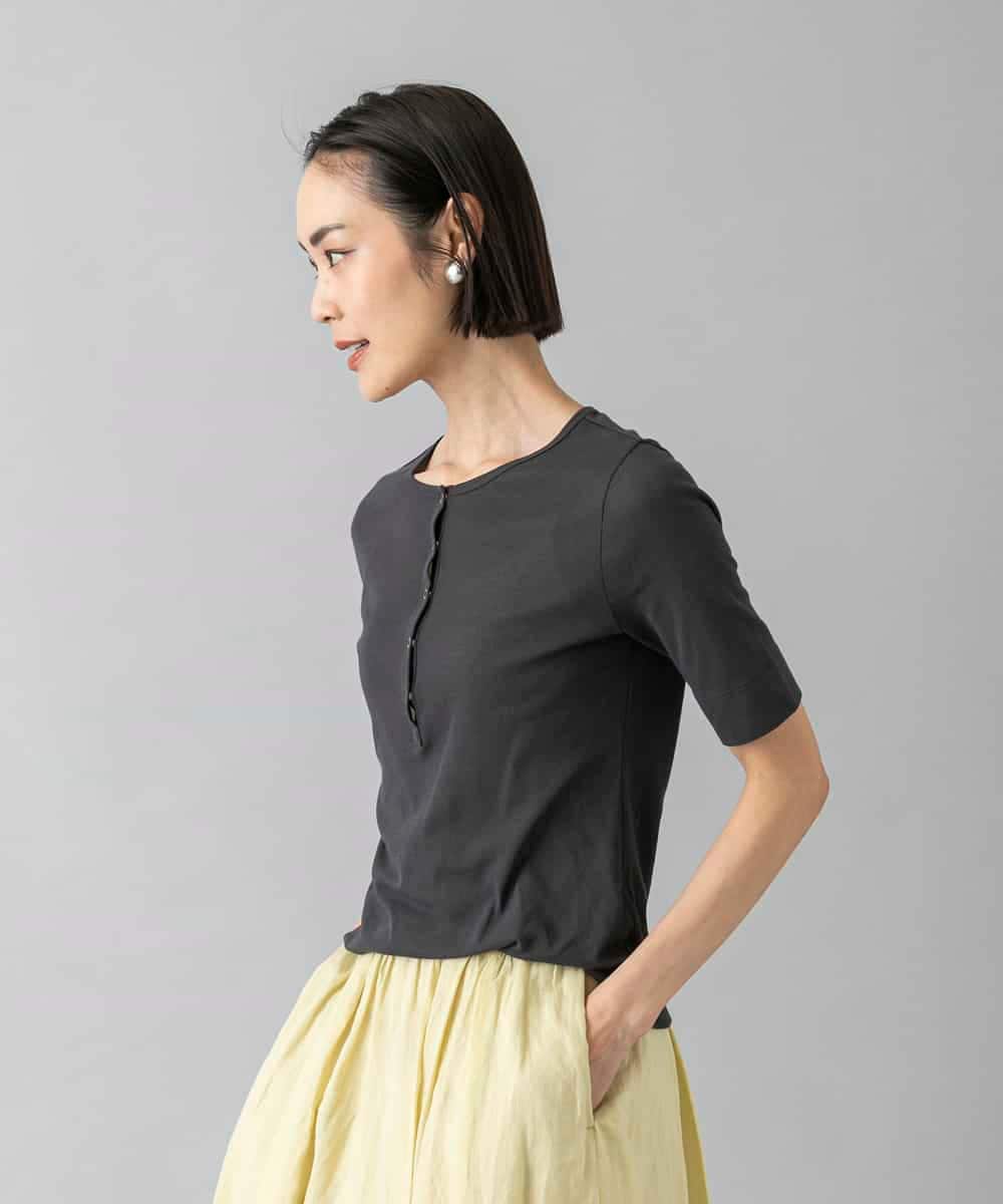 FMKGD16160 MICHEL KLEIN(ミッシェルクラン) [アンサンブル対応]リングドットヘンリーネックTシャツ ブルー