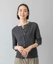 FMKGD16160 MICHEL KLEIN(ミッシェルクラン) [アンサンブル対応]リングドットヘンリーネックTシャツ ブルー
