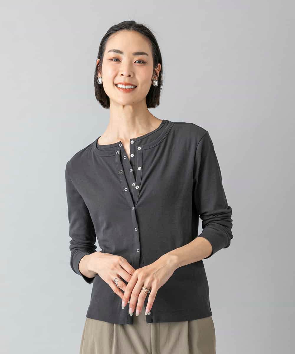 FMKGD16160 MICHEL KLEIN(ミッシェルクラン) [アンサンブル対応]リングドットヘンリーネックTシャツ ブルー