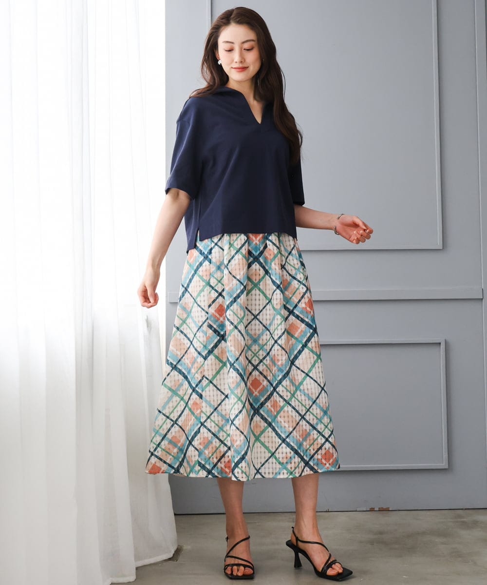 FMKGD18160 MICHEL KLEIN(ミッシェルクラン) 裏毛スキッパーカットソー ネイビー