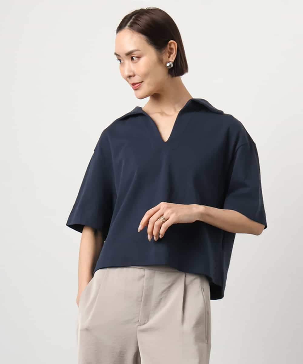 FMKGD18160 MICHEL KLEIN(ミッシェルクラン) 裏毛スキッパーカットソー ネイビー