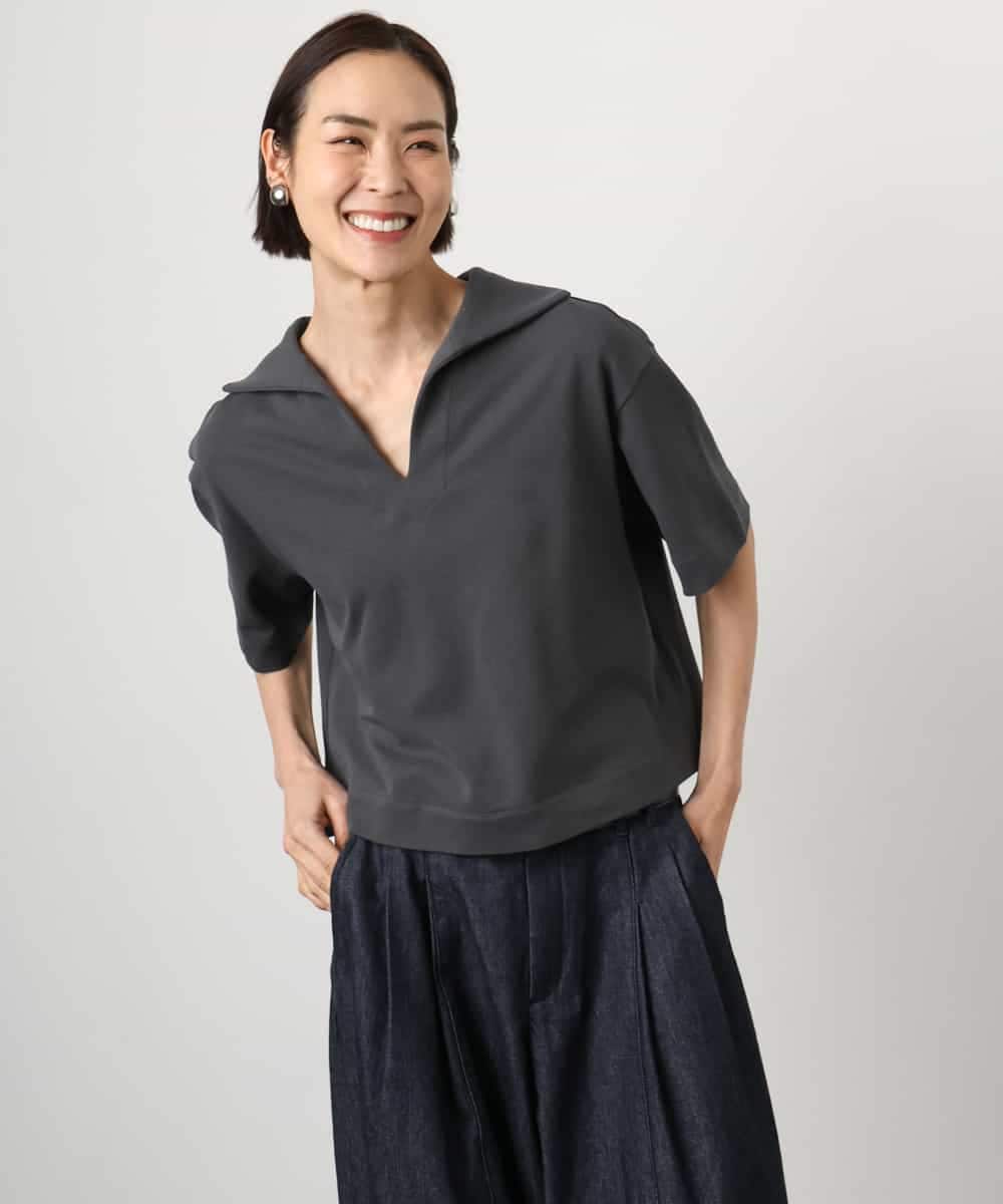 FMKGD18160 MICHEL KLEIN(ミッシェルクラン) 裏毛スキッパーカットソー ネイビー