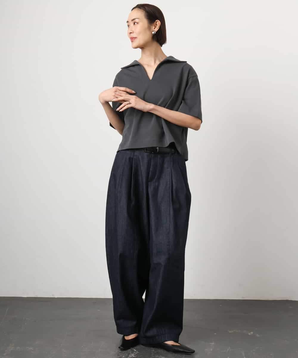 FMKGD18160 MICHEL KLEIN(ミッシェルクラン) 裏毛スキッパーカットソー ネイビー