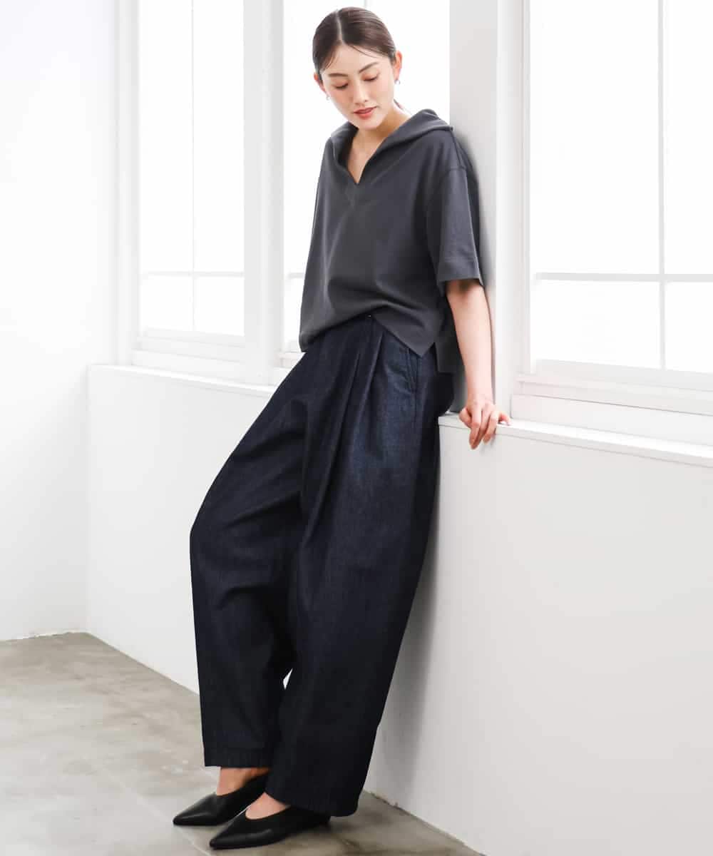 FMKGD18160 MICHEL KLEIN(ミッシェルクラン) 裏毛スキッパーカットソー ネイビー