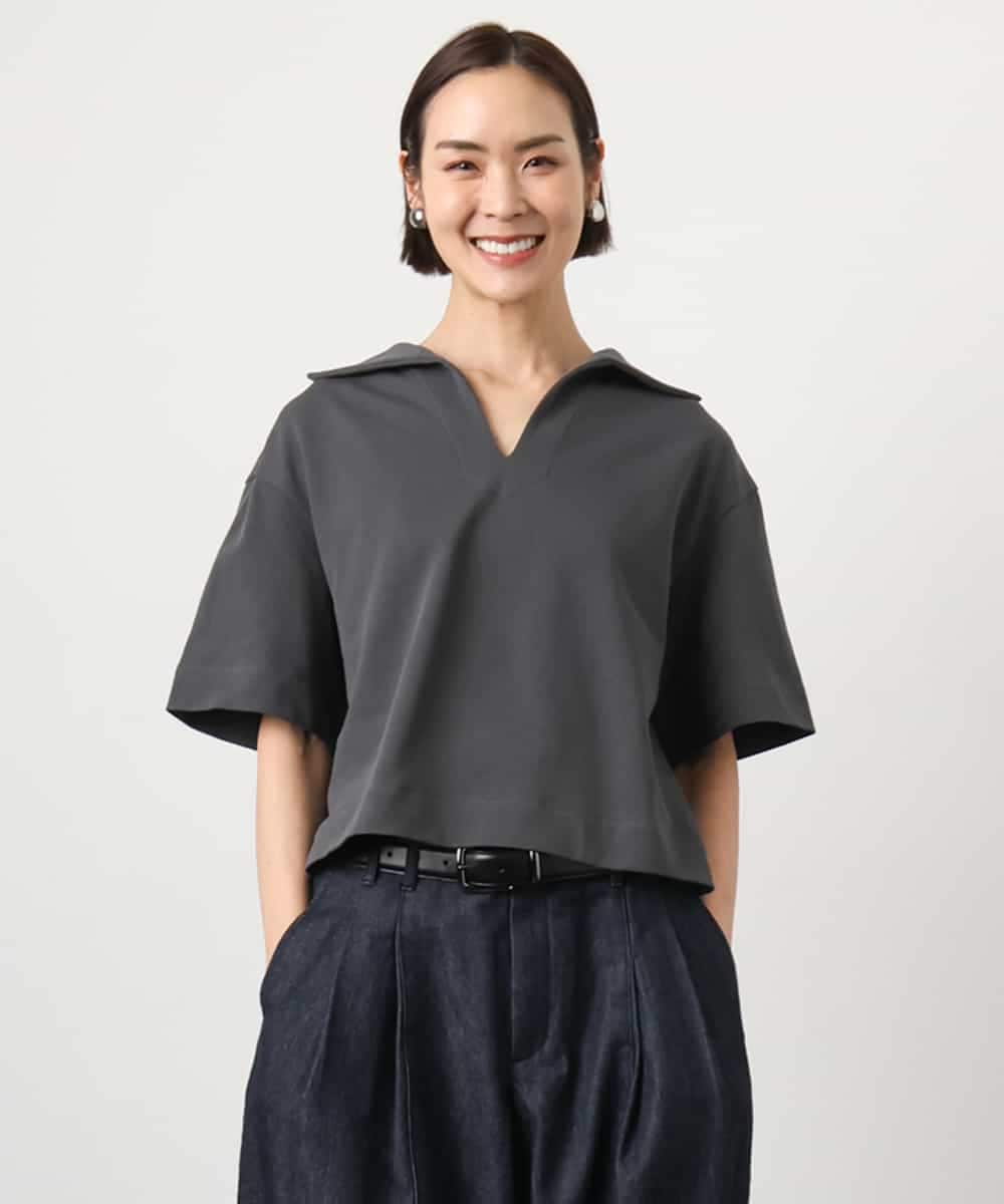 FMKGD18160 MICHEL KLEIN(ミッシェルクラン) 裏毛スキッパーカットソー ネイビー