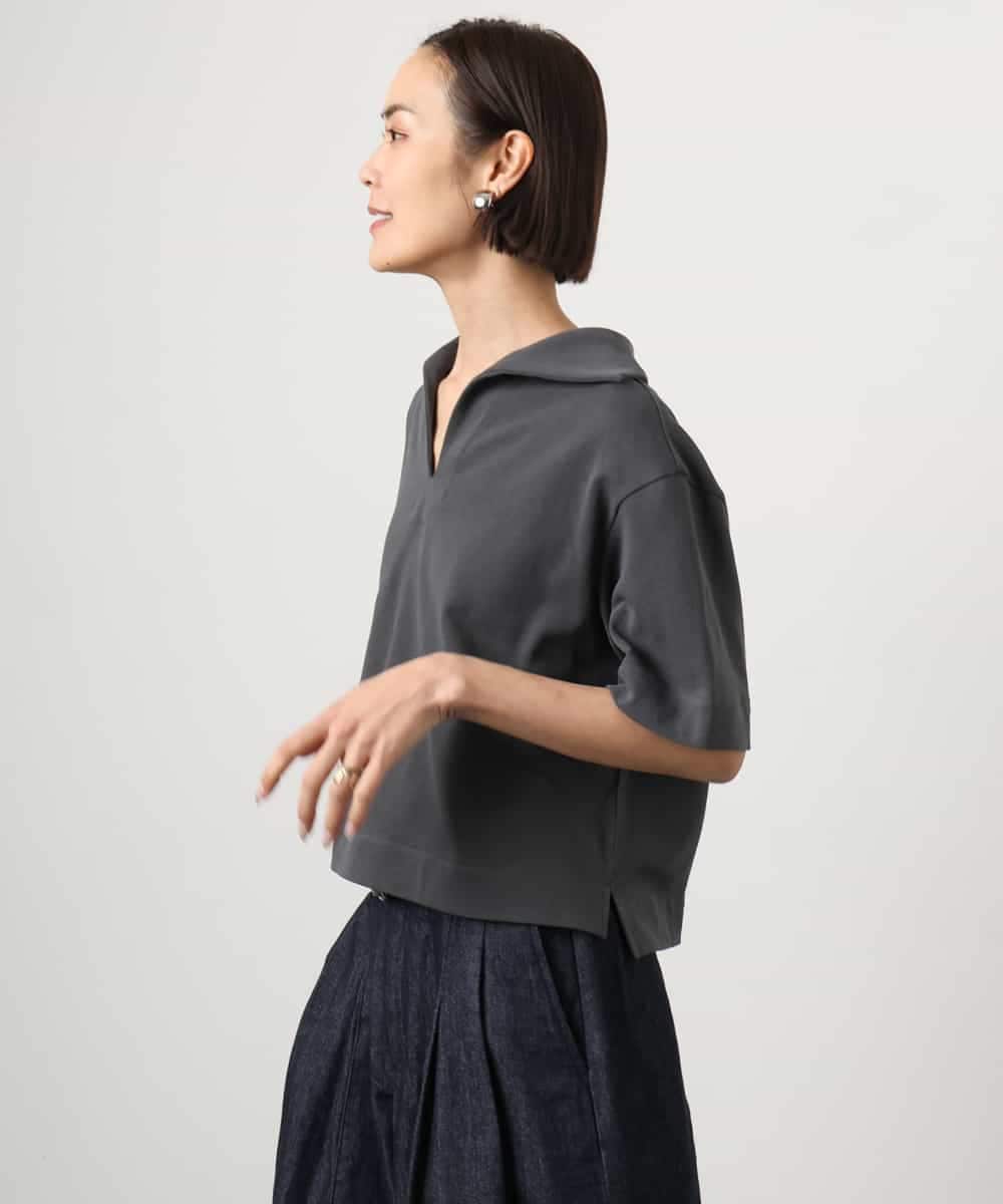 FMKGD18160 MICHEL KLEIN(ミッシェルクラン) 裏毛スキッパーカットソー ネイビー