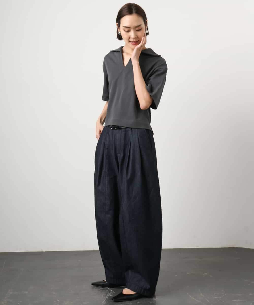 FMKGD18160 MICHEL KLEIN(ミッシェルクラン) 裏毛スキッパーカットソー ネイビー