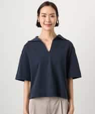 FMKGD18160 MICHEL KLEIN(ミッシェルクラン) 裏毛スキッパーカットソー ネイビー