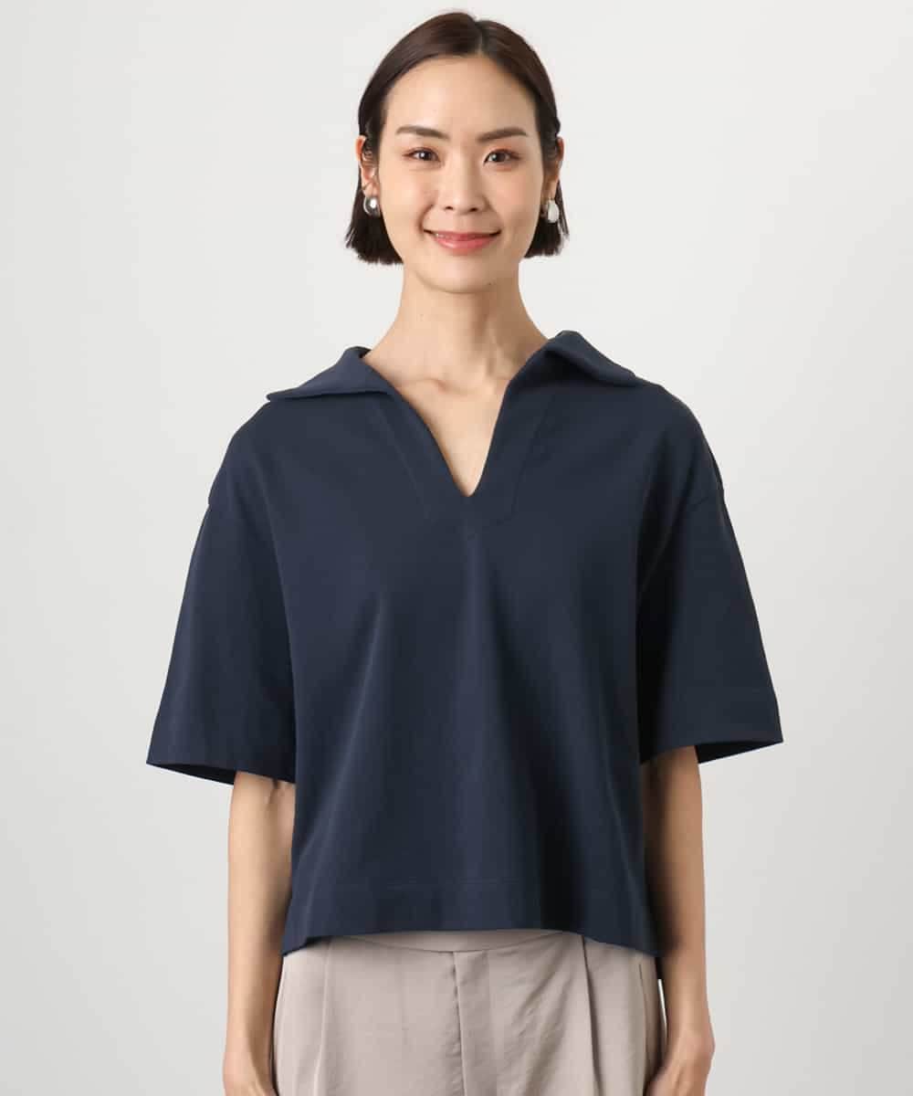 FMKGD18160 MICHEL KLEIN(ミッシェルクラン) 裏毛スキッパーカットソー ネイビー