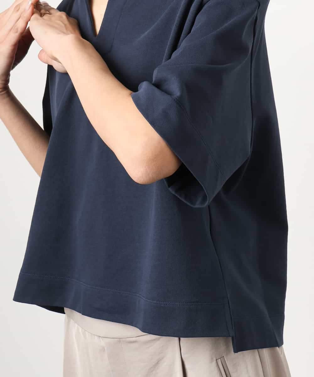 FMKGD18160 MICHEL KLEIN(ミッシェルクラン) 裏毛スキッパーカットソー ネイビー