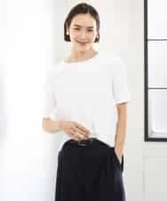 FMKGD20150 MICHEL KLEIN(ミッシェルクラン) [遮熱効果素材]ステッチレス五分袖プルオーバー ホワイト