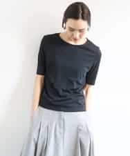 FMKGD20150 MICHEL KLEIN(ミッシェルクラン) [遮熱効果素材]ステッチレス五分袖プルオーバー ブラック