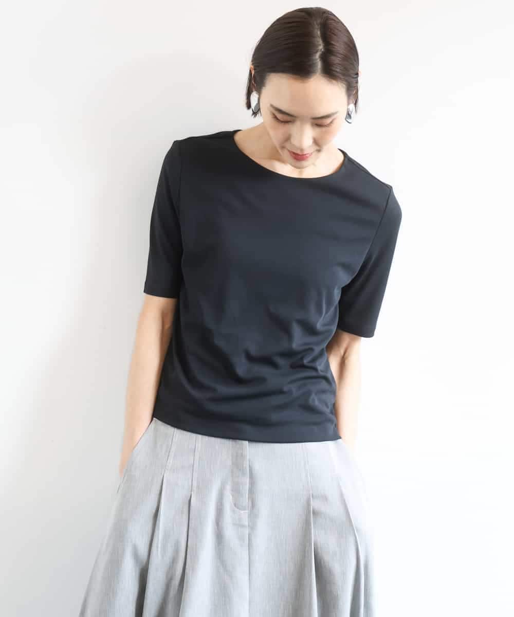 FMKGD20150 MICHEL KLEIN(ミッシェルクラン) [遮熱効果素材]ステッチレス五分袖プルオーバー ブラック