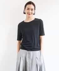 FMKGD20150 MICHEL KLEIN(ミッシェルクラン) [遮熱効果素材]ステッチレス五分袖プルオーバー ブラック