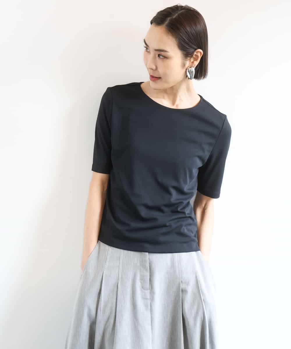 FMKGD20150 MICHEL KLEIN(ミッシェルクラン) [遮熱効果素材]ステッチレス五分袖プルオーバー ブラック