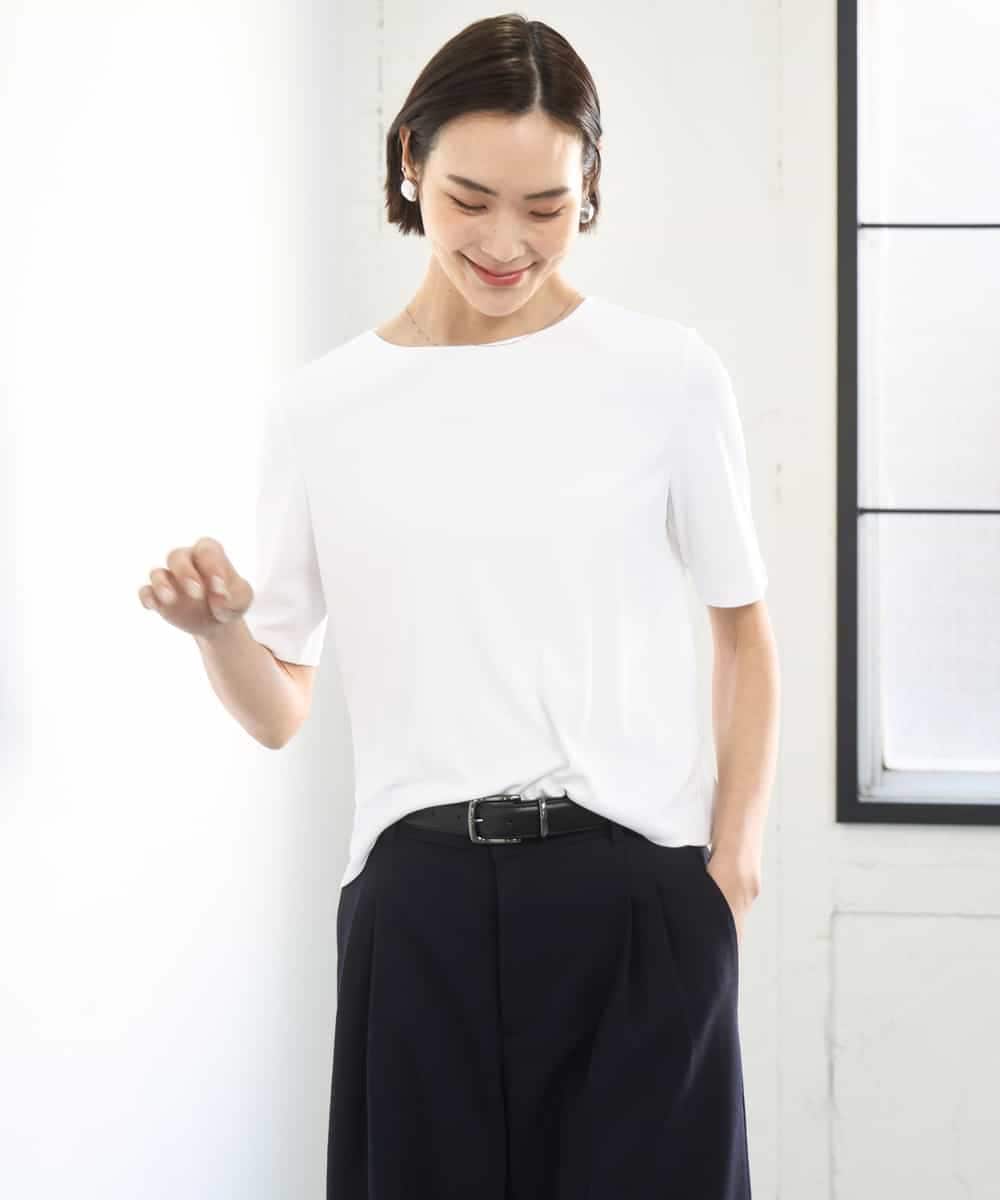 FMKGD20150 MICHEL KLEIN(ミッシェルクラン) [遮熱効果素材]ステッチレス五分袖プルオーバー ブラック