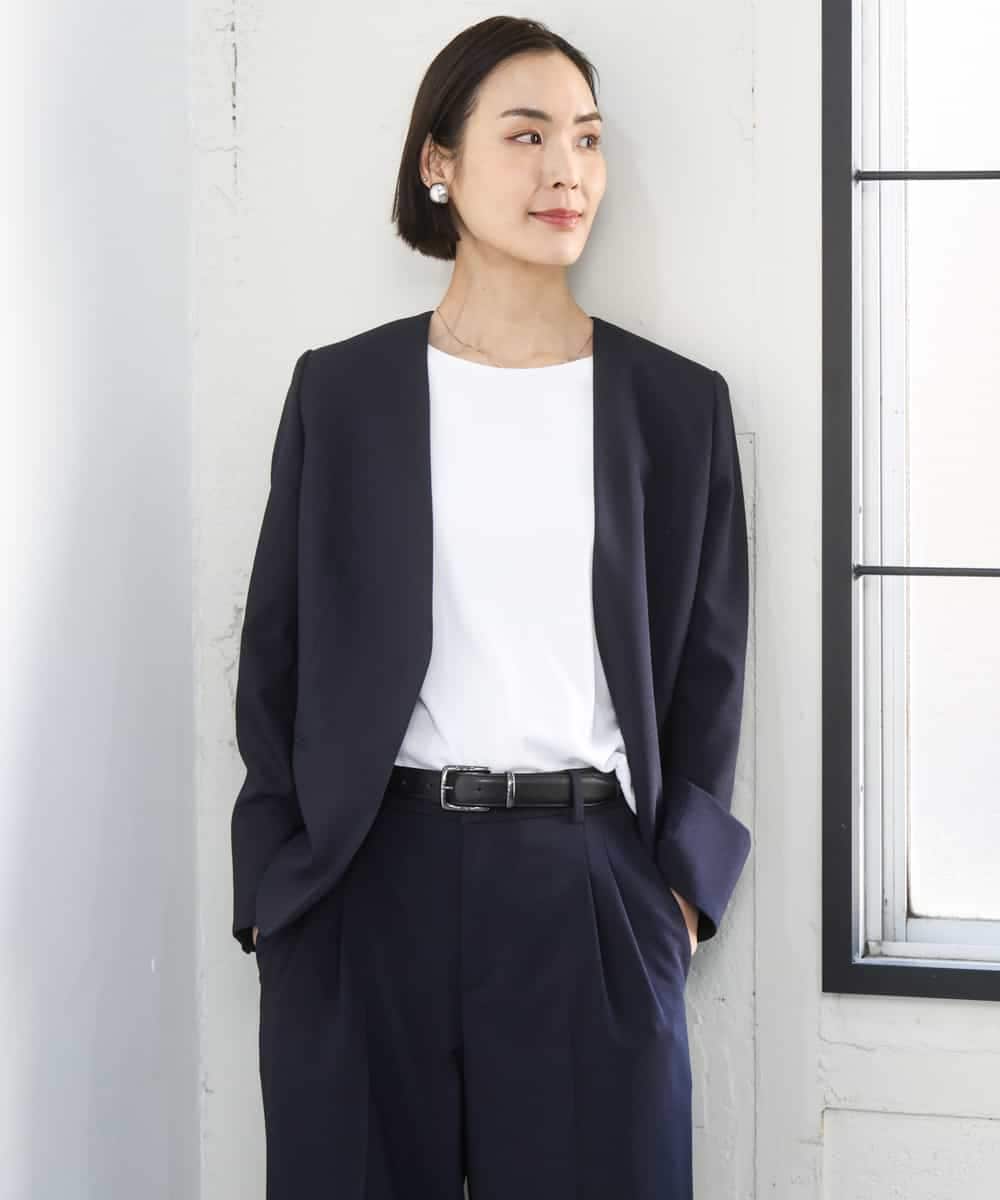 FMKGD20150 MICHEL KLEIN(ミッシェルクラン) [遮熱効果素材]ステッチレス五分袖プルオーバー ブラック