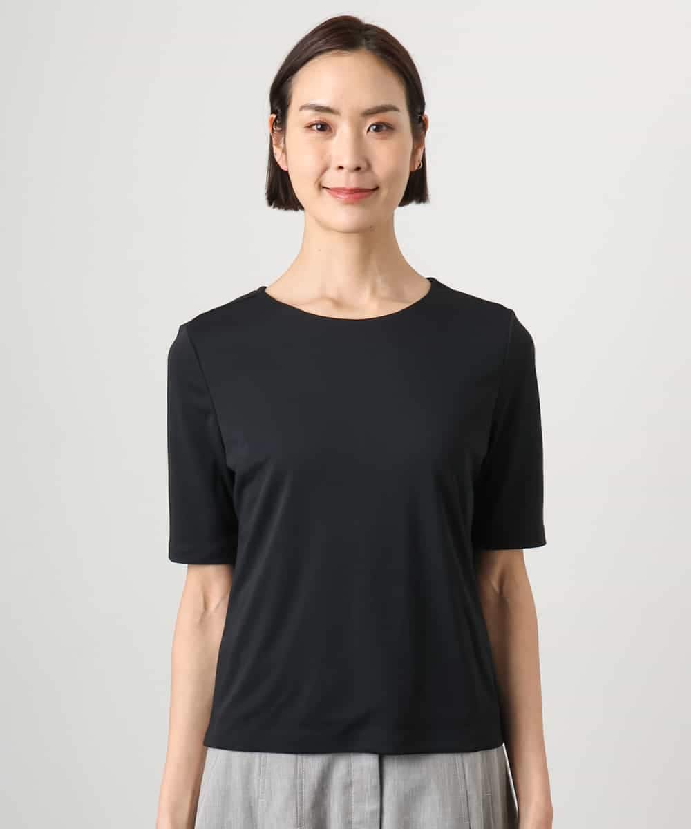 FMKGD20150 MICHEL KLEIN(ミッシェルクラン) [遮熱効果素材]ステッチレス五分袖プルオーバー ブラック