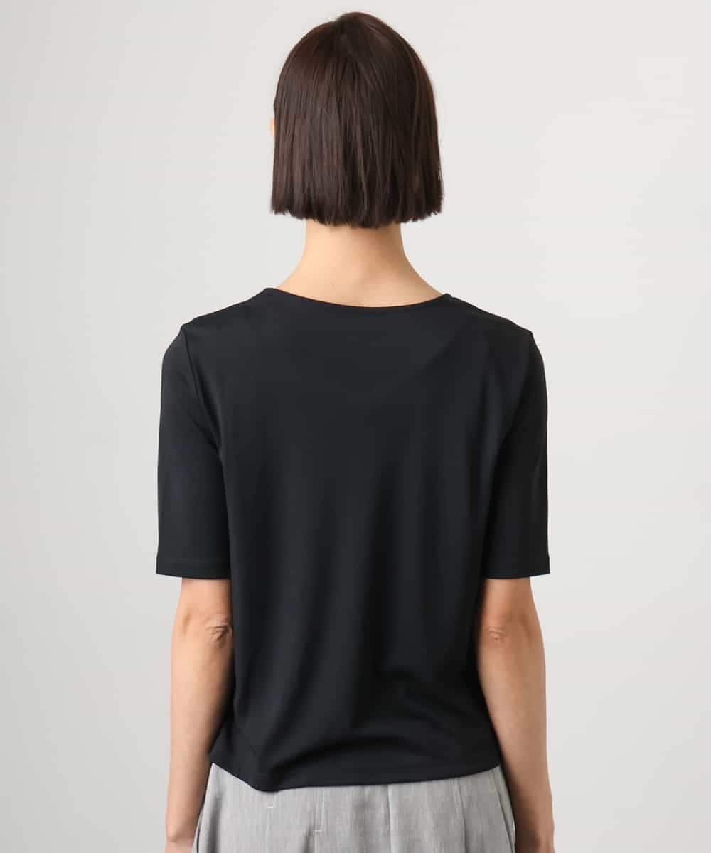 FMKGD20150 MICHEL KLEIN(ミッシェルクラン) [遮熱効果素材]ステッチレス五分袖プルオーバー ブラック