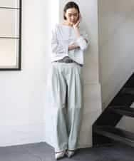 FMKGE04160 MICHEL KLEIN(ミッシェルクラン) タックデザイン バスクボーダーTシャツ グリーン