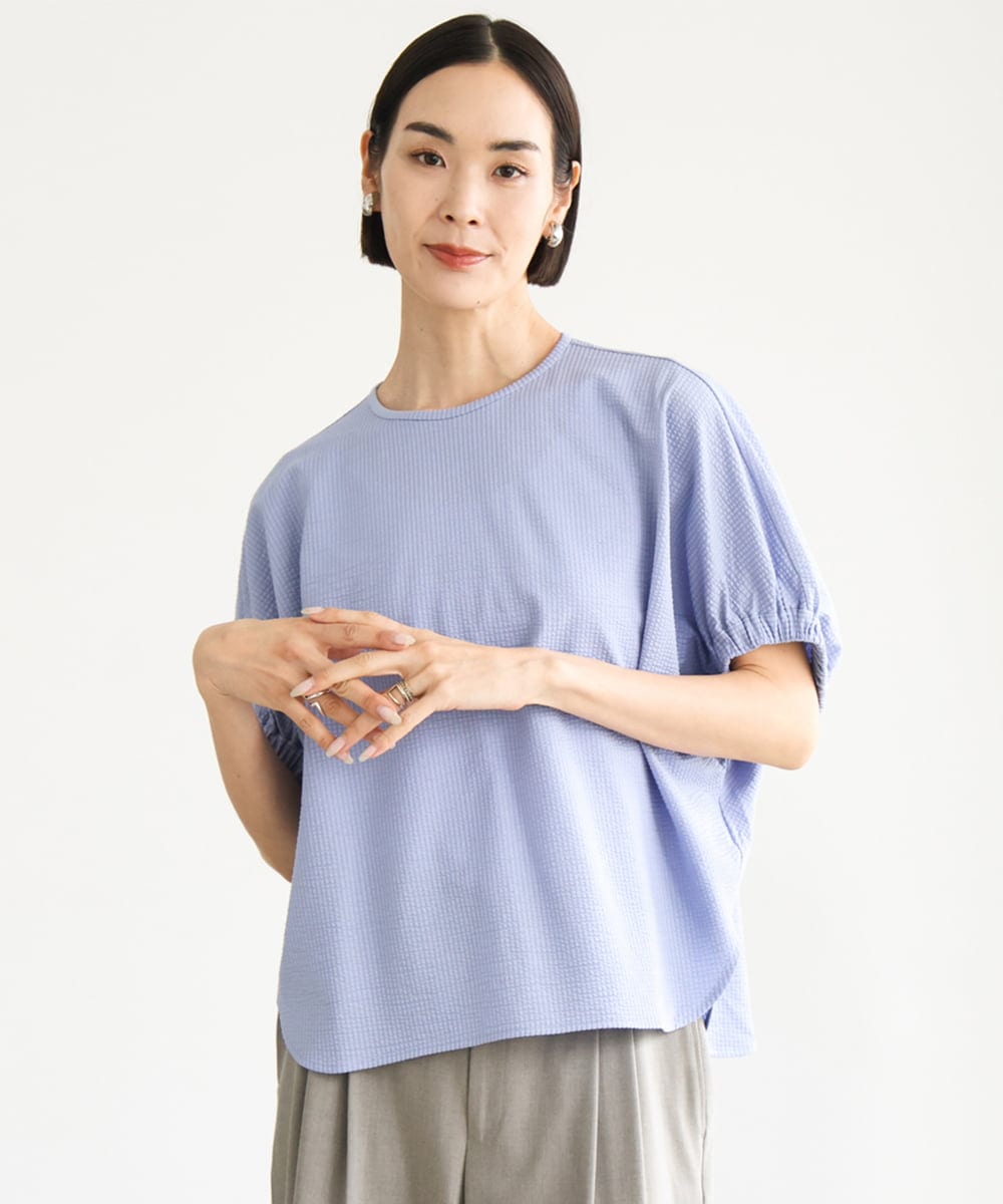 FMKGE10180 MICHEL KLEIN(ミッシェルクラン) [新色追加/接触冷感]サッカードルマンスリーブカットソー ライトブルー