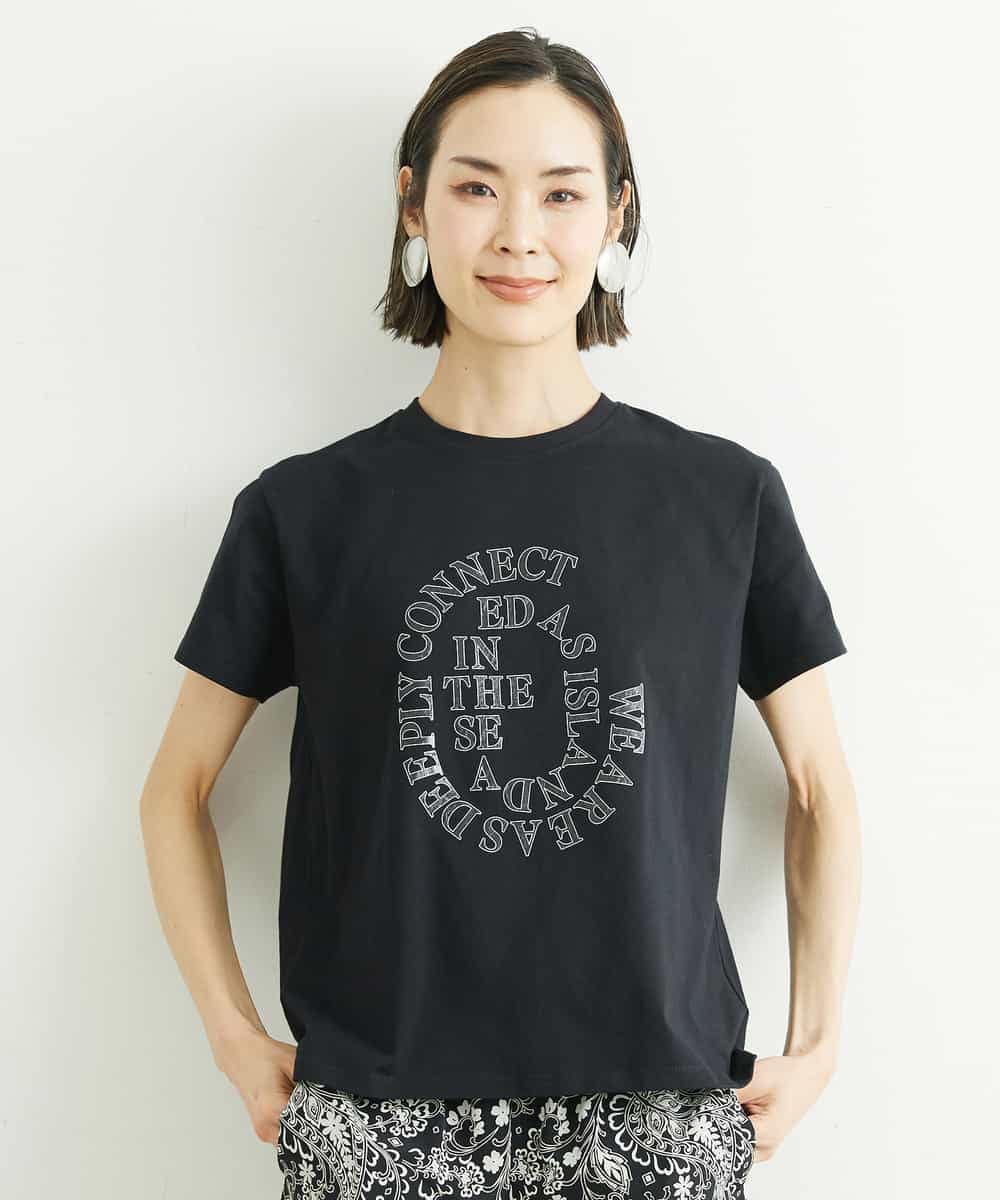 FMKGS22120 MICHEL KLEIN(ミッシェルクラン) モノトーンサークルロゴTシャツ ブラック(94)