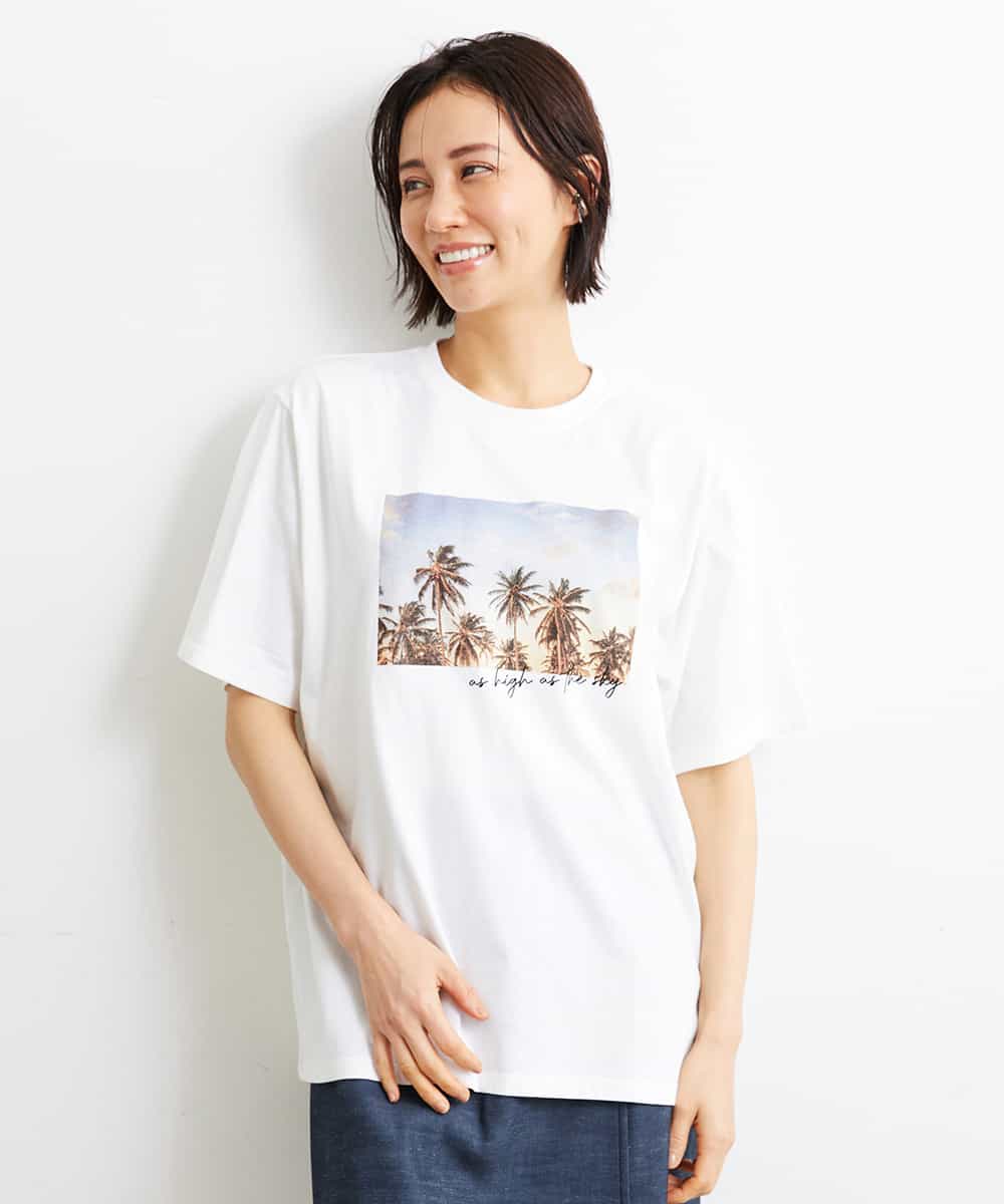 FMKGS23120 MICHEL KLEIN(ミッシェルクラン) パームツリーフォトプリントTシャツ ホワイト(90)