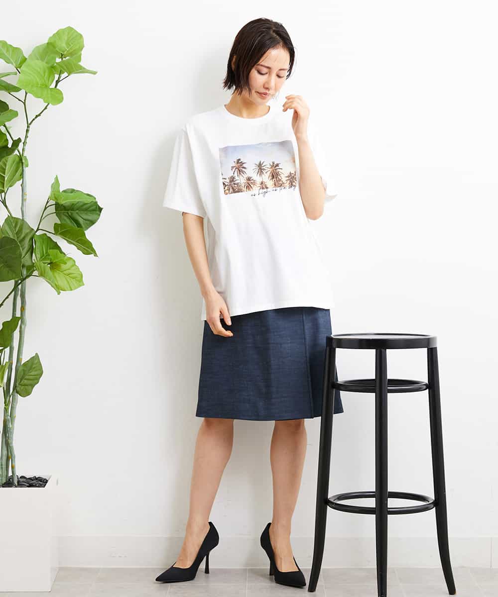 FMKGS23120 MICHEL KLEIN(ミッシェルクラン) パームツリーフォトプリントTシャツ ホワイト(90)