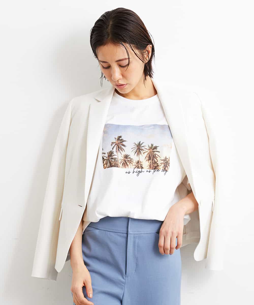 FMKGS23120 MICHEL KLEIN(ミッシェルクラン) パームツリーフォトプリントTシャツ ホワイト(90)