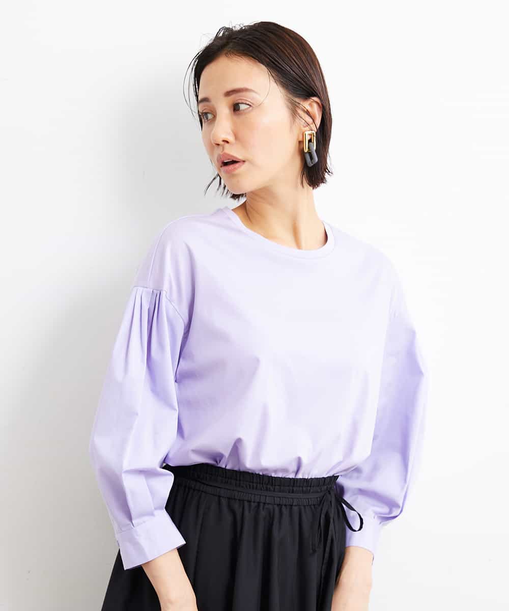 FMKGS25190 MICHEL KLEIN(ミッシェルクラン) [1枚着におすすめ／メディア着用]パフスリーブドッキングカットソー ラベンダー(60)