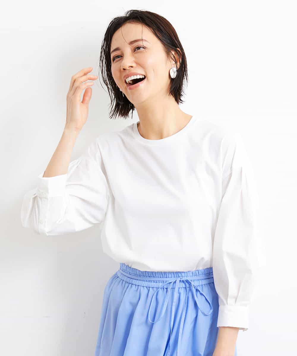 FMKGS25190 MICHEL KLEIN(ミッシェルクラン) [1枚着におすすめ／メディア着用]パフスリーブドッキングカットソー ホワイト(90)
