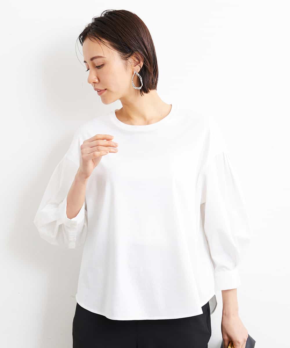 FMKGS25190 MICHEL KLEIN(ミッシェルクラン) [1枚着におすすめ／メディア着用]パフスリーブドッキングカットソー ホワイト(90)