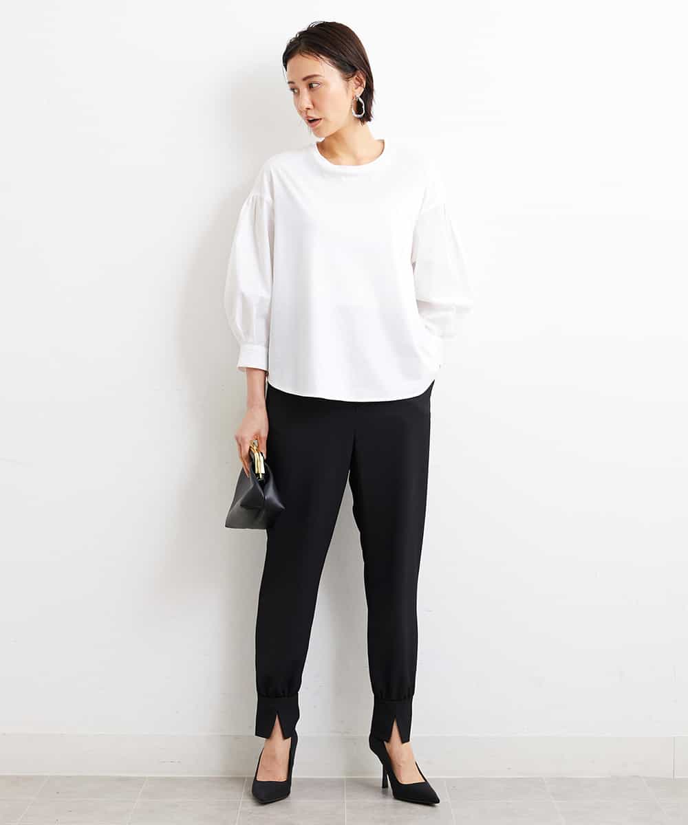 FMKGS25190 MICHEL KLEIN(ミッシェルクラン) [1枚着におすすめ／メディア着用]パフスリーブドッキングカットソー ホワイト(90)