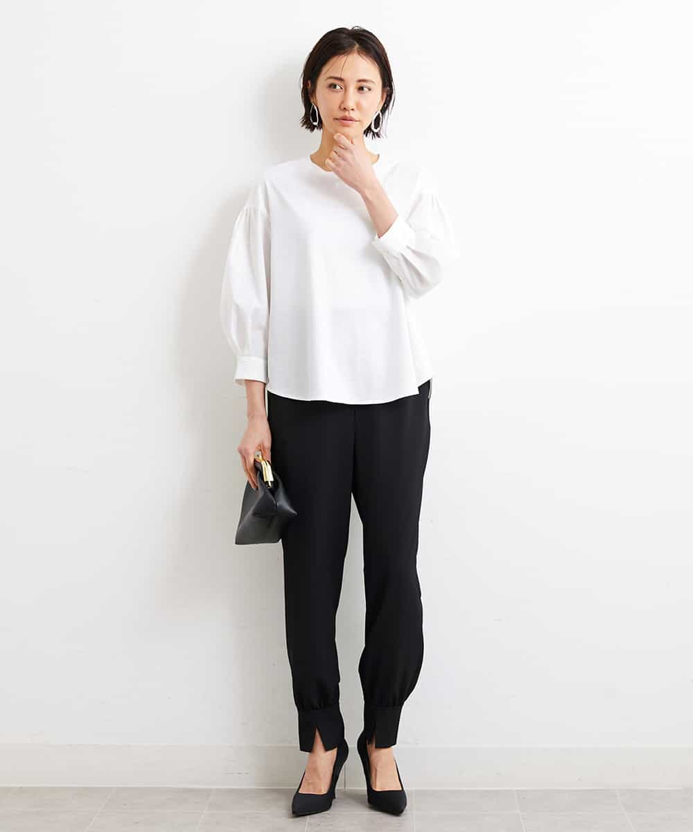 FMKGS25190 MICHEL KLEIN(ミッシェルクラン) [1枚着におすすめ／メディア着用]パフスリーブドッキングカットソー ホワイト(90)