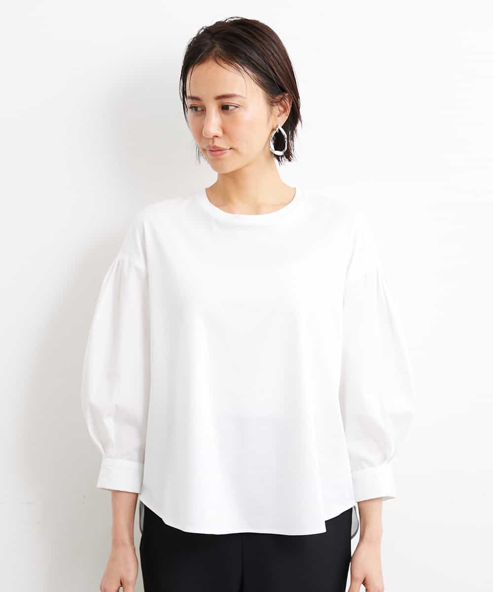 FMKGS25190 MICHEL KLEIN(ミッシェルクラン) [1枚着におすすめ／メディア着用]パフスリーブドッキングカットソー ホワイト(90)